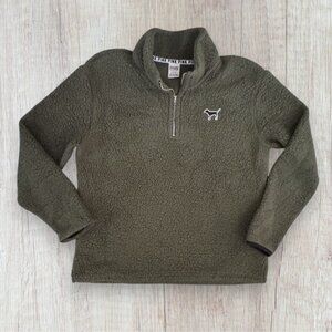 VICTORIAS SECRET PINK Sherpa Fleece 1/4 Quarter Zip Green Sweatshirt Sweater M